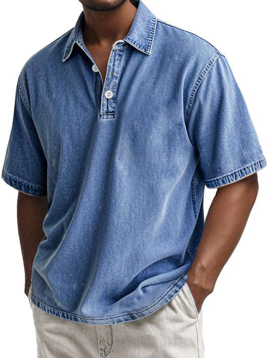Men's Retro Cotton Washed Casual Lapel Short Sleeve POLO Shirt