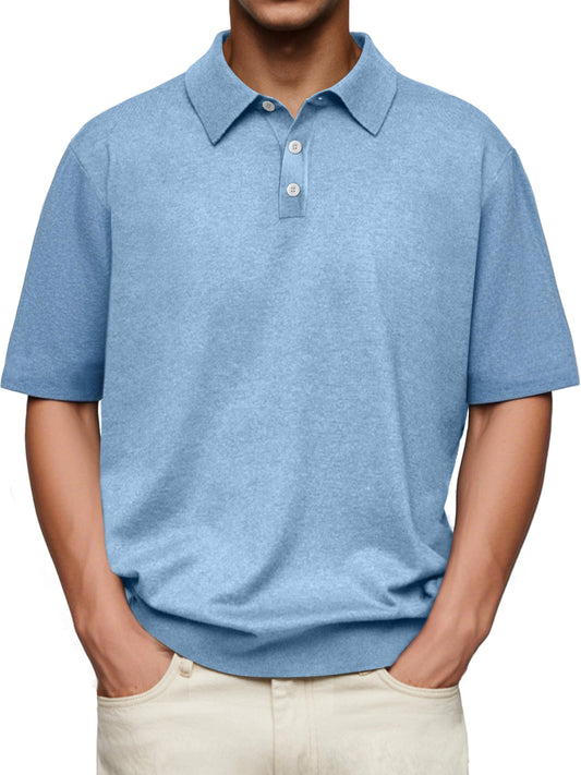 Men's Daily Lapel Button Casual Solid Color Comfortable Short-sleeved Polo Shirt