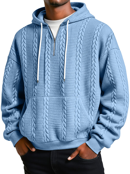 Men's Jacquard Texture Casual Zipper Hooded Loose Sweatshirt