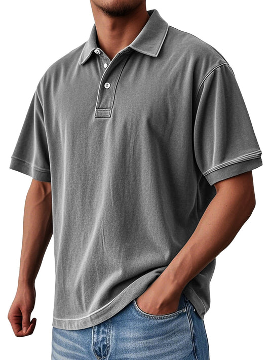 Men's Fashion Casual Vintage Washed Short-sleeved Lapel Polo Shirt