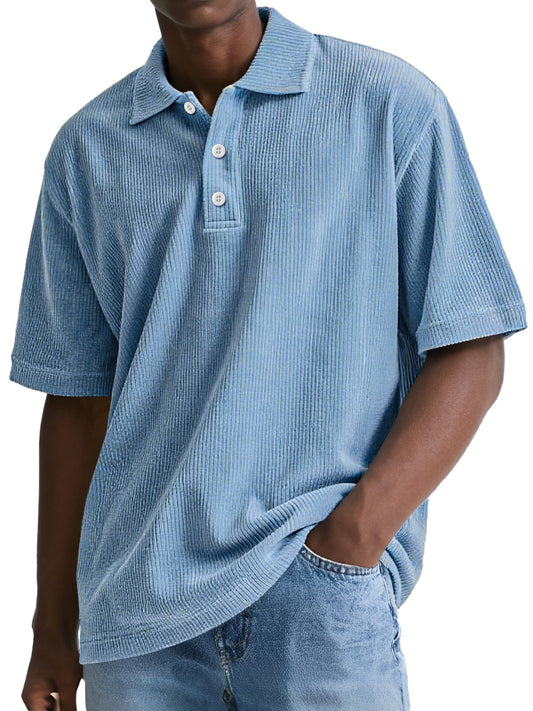 Men's Retro Everyday Corduroy Lapel Button Solid Color Short Sleeve POLO Shirt