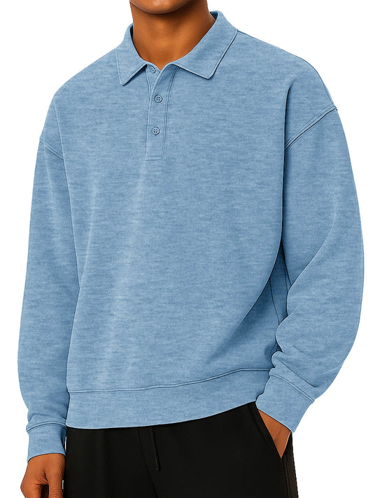 Men's Fashionable Daily Casual Lapel Long Sleeve Loose Hoodie Polo Shirt