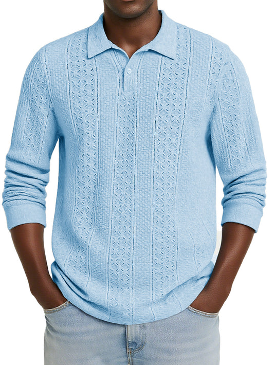 Men's Stylish Casual Jacquard Long-sleeved Lapel Polo Shirt
