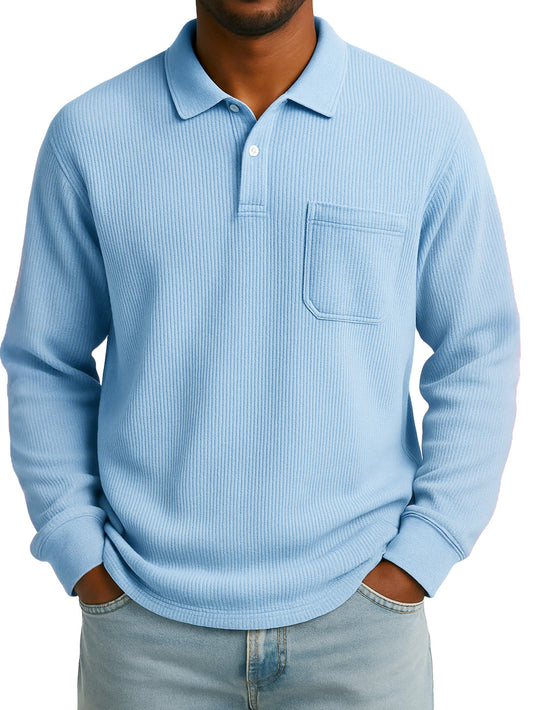 Men's Stylish Everyday Casual Corduroy Fabric Pocket Lapel Long-sleeved Polo Shirt