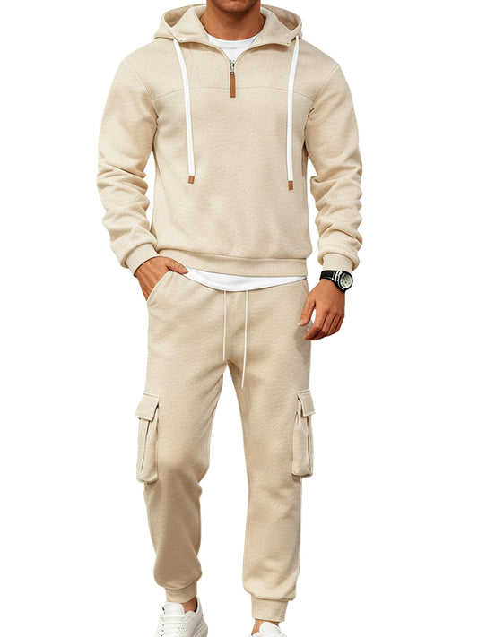Men's Casual Zipper Hooded Sweatshirt Sportswear Two-piece Suit