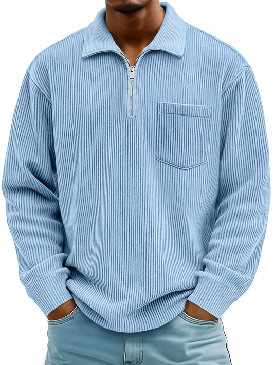 Men's Daily Casual Ribbed Lapel Manhattan Loose Long-sleeved Polo Shirt