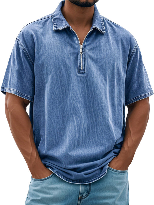 Men's Retro Daily Lapel Zipper Casual Short Sleeve POLO Shirt