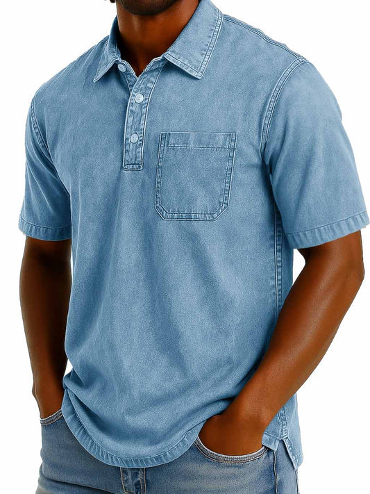 Men's Fashion Casual Retro Washed Short-sleeved Lapel Pocket Polo Shirt