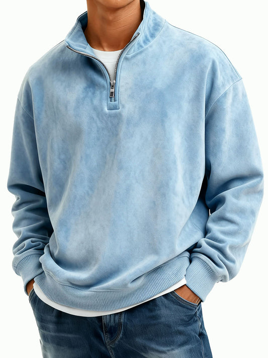 Men's Casual Suede Fabric Stand-neck Half-zipper Long-sleeved Hoodie