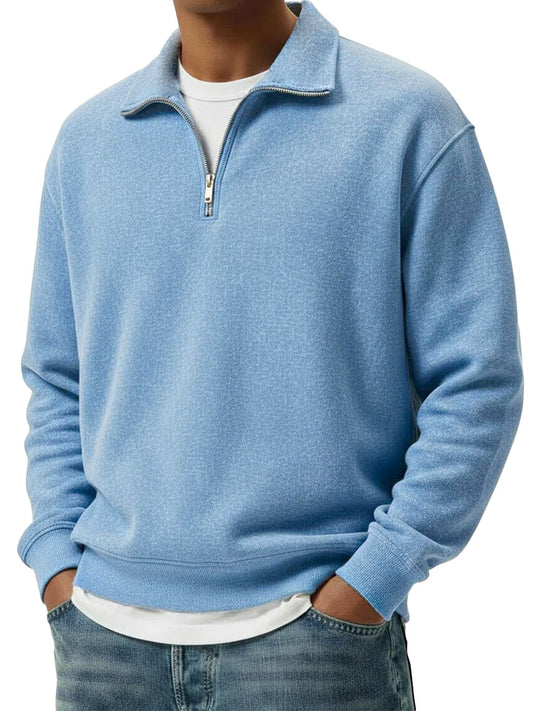 Men's Wear Lapel Zippered Long-sleeved Polo Shirt