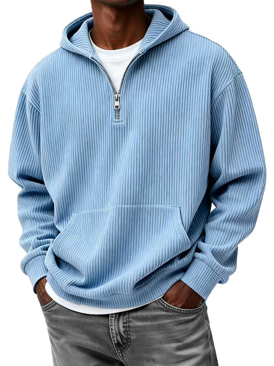 Men's Clothing Fashionable Casual Pit Strip Fabric Zipper Pockets Hooded Long-sleeved Sweatshirt