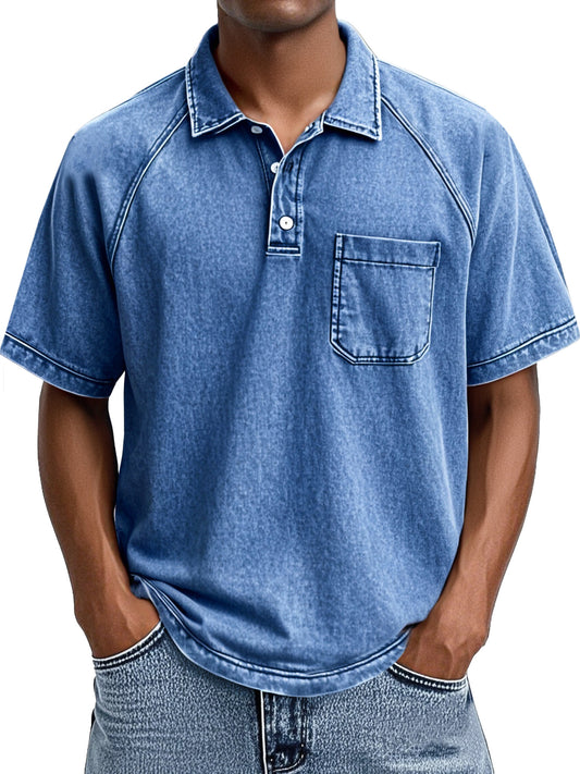 Men's Retro Casual Lapel Raglan Short Sleeve Polo Shirt