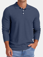 Men's Autumn Comfortable Solid Color Waffle Button Long Sleeve Polo Shirt