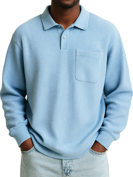 Men's Stylish Casual Everyday Waffle Long-sleeved Lapel Polo Shirt