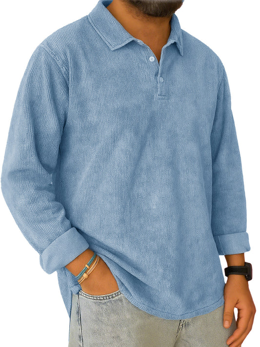 Men's Stylish Vintage Ribbed Corduroy Lapel Long-sleeved Polo Shirt