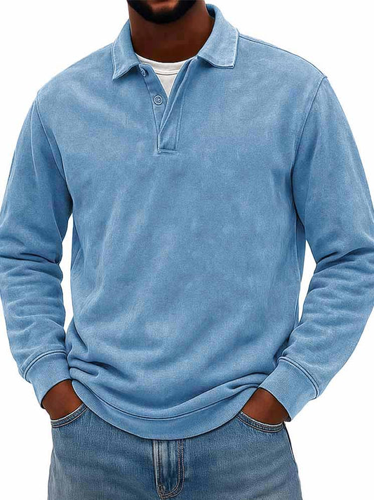 Men's Wear Fashionable Casual Daily Two-layer Placket Design Lapel Long-sleeved Polo Shirt