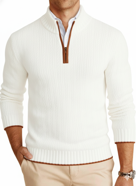 Mens Quarter-Zip Pullover Sweater Casual Mock Neck Knitted Winter Warm Ribbed Polo Sweater