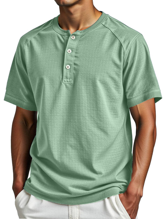Men's Simple Everyday Solid Color Raglan Short-sleeved Henley Shirt