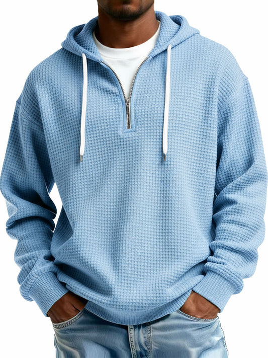 Men's Stylish Casual Waffle Fabric Half-zip Hooded Sweatshirt