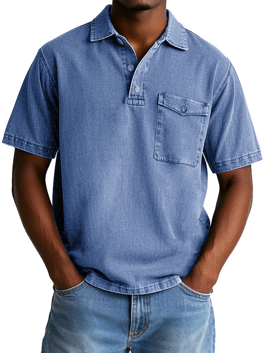 Men's Fashion Casual Retro Workwear Lapel Pocket Polo Shirt