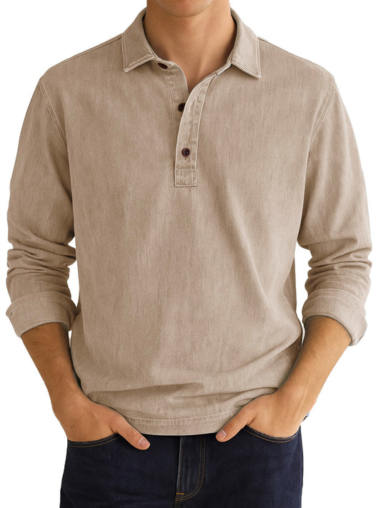 Men's Stylish Vintage Distressed Lapel Long-sleeved Polo Shirt