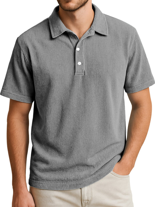Men's Simple Daily Solid Color Vertical Pit Short-sleeved Lapel Polo Shirt