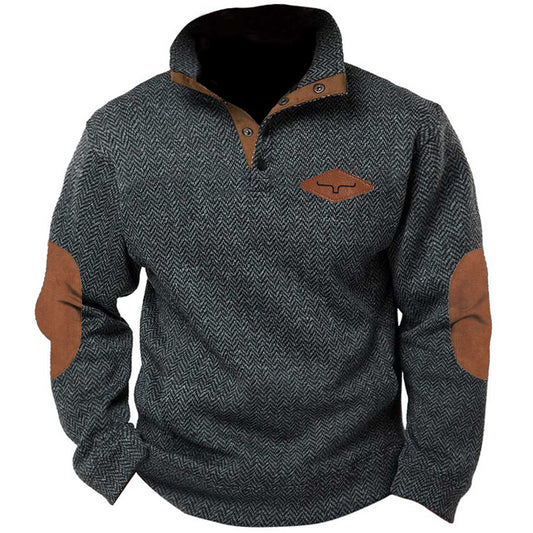 Yellowstone Men's Henley Elbow Patch Color Block Western Sweatshirt