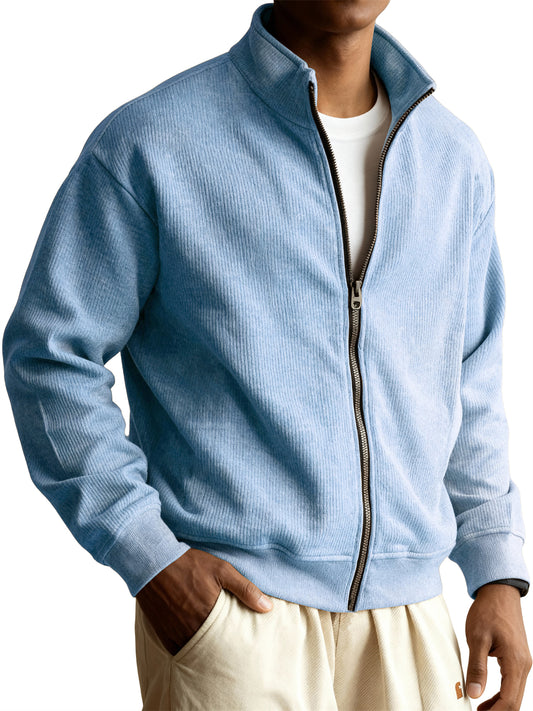 Men's Retro Casual Stand-collar Zippered Striped Jacket