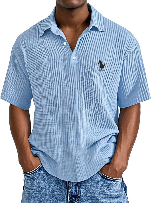 Men's Casual Simple Printed Texture Short-sleeved Polo Shirt