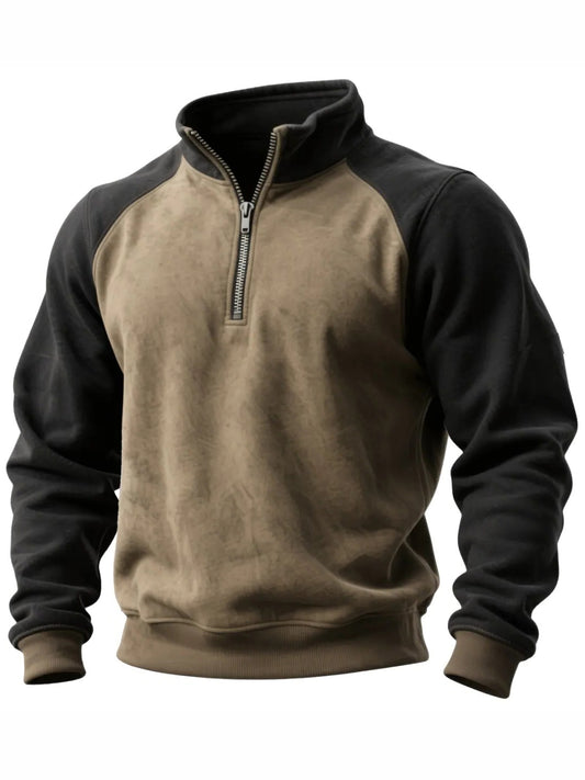 Men's Vintage Distressed Color-block Half-zip Sweatshirt