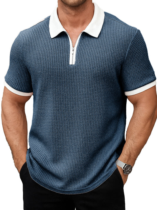 Men's Daily Casual Patchwork Waffle Fabric Lapel Short-sleeved Polo Shirt