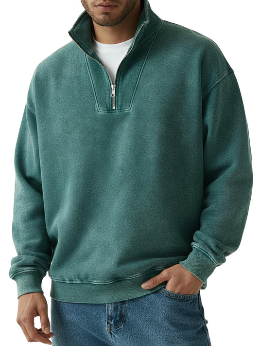 Men's Fashion Vintage Quarter-collar Zippered Long-sleeve Sweater