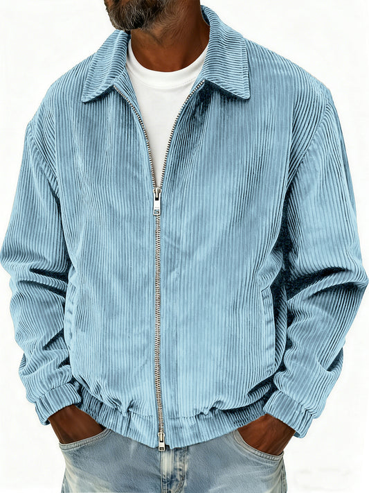 Men's Stylish Zip-up Corduroy Ribbed Casual Everyday Jacket