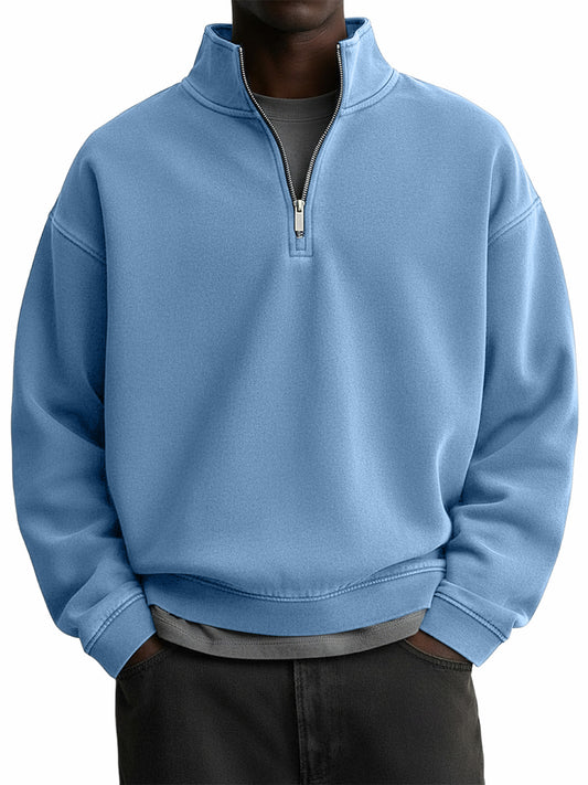 Men's Stylish Vintage Distressed Quarter-zip Stand-up Collar Sweatshirt