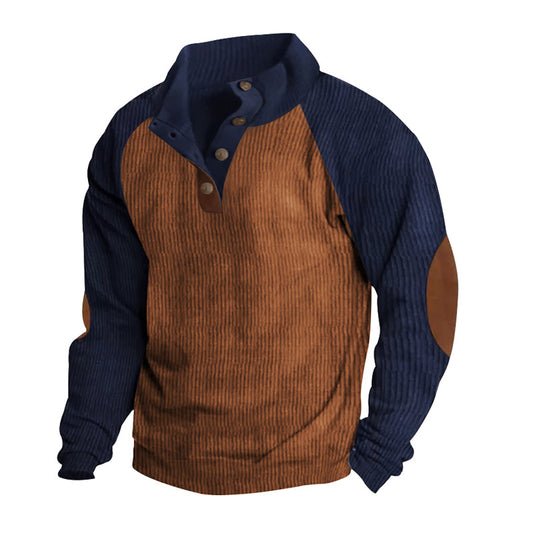 Men's Casual Loose Corduroy Colorblock Sports Sweatshirt