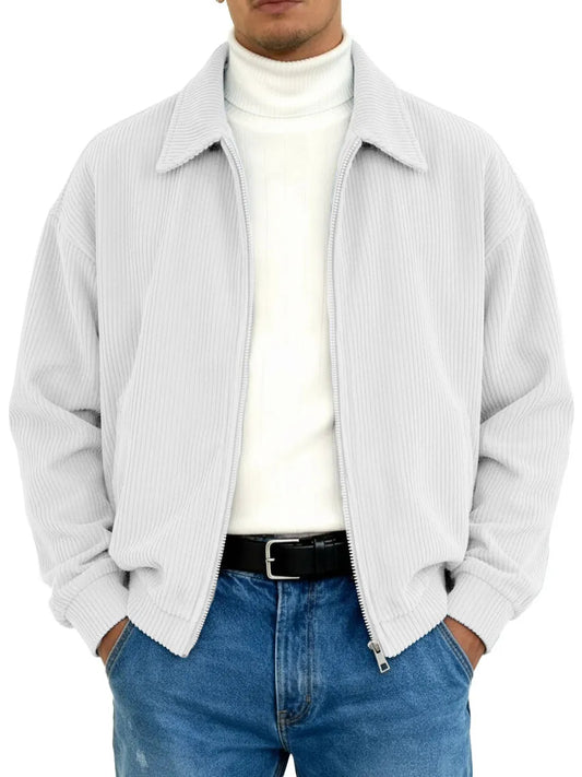 Men's Stylish Vintage Ribbed Fabric Long-sleeved Lapel Motorcycle Jacket