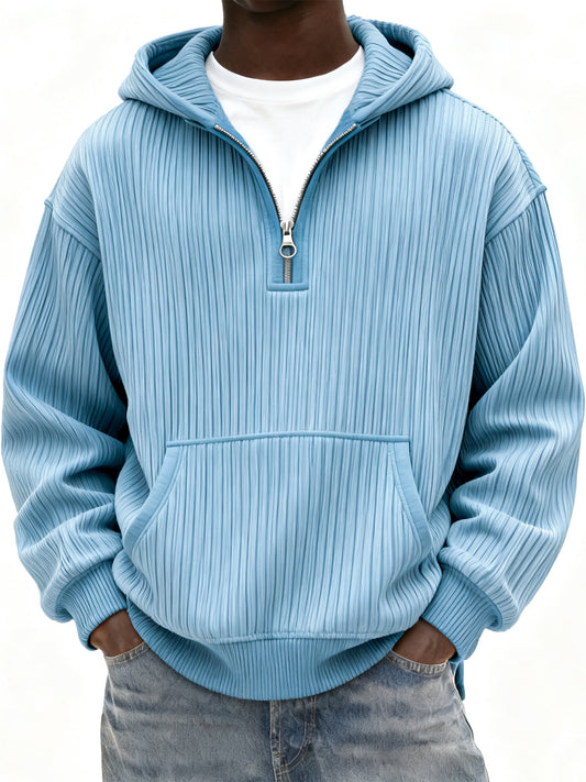 Men's Ribbed Quarter Zip Hoodie with Kangaroo Pocket