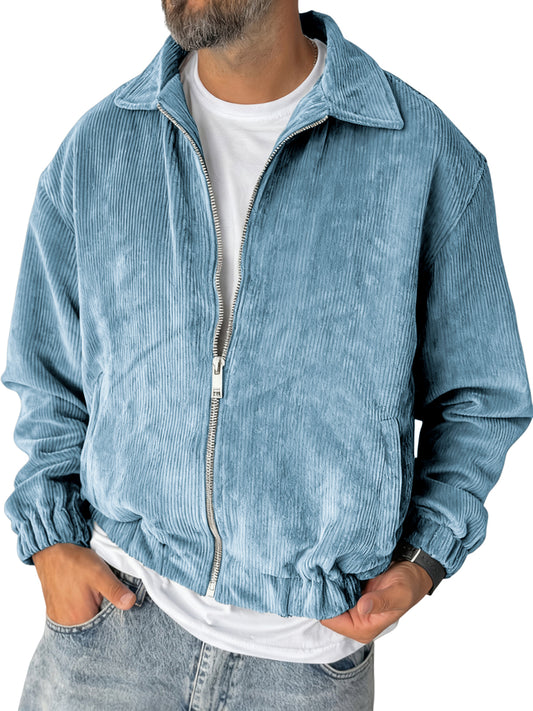 Men's Stylish Zip-up Corduroy Ribbed Casual Everyday Jacket