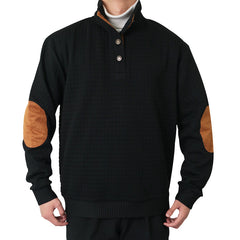 🔥Men's Outdoor Casual Stand Button Long Sleeve Waffle Golf Sweater