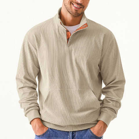 Men's Casual Long Sleeve Stand Collar Pullover Sweatshirts With Pocket