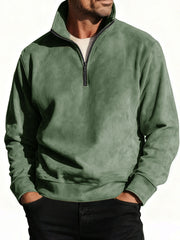 Men's Stylish Casual Suede Fabric Stand-up Collar Half-zip Long-sleeved Sweatshirt 