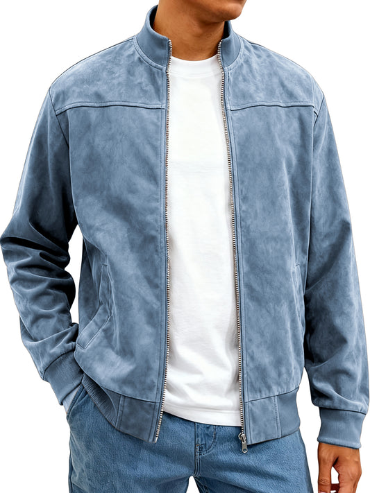 Suede Solid Color Zipper Jacket Casual Vintage Cardigan