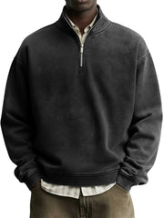 Men's Vintage Distressed Washed Quarter-Zip Sweatshirt