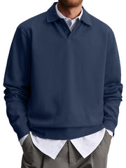 Men's Casual Lapel Comfortable Solid Color Polo Sweatshirt