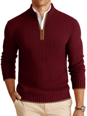 Mens Quarter-Zip Pullover Sweater Casual Mock Neck Knitted Winter Warm Ribbed Polo Sweater