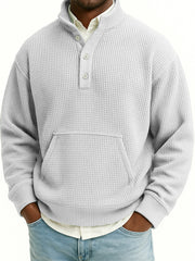 Men's Waffle Quarter Zip Stand Collar Sweatshirt with Kangaroo Pockets