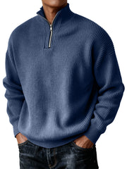 Men's Simple Zipper Turtleneck Casual Knitted Sweater Christmas and New Year Sweater