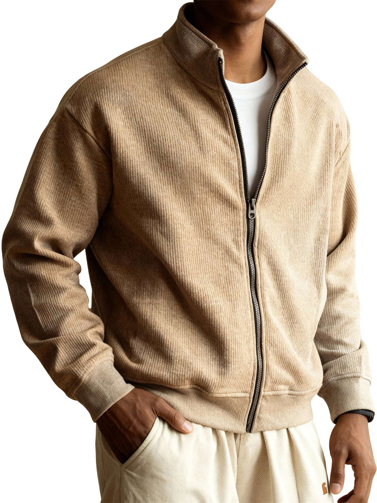 Men's Retro Casual Stand-collar Zippered Striped Jacket