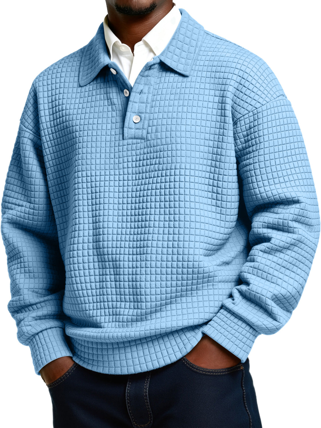 Men's Daily Small Plaid Lapel Button Casual Long-sleeved Polo Shirt