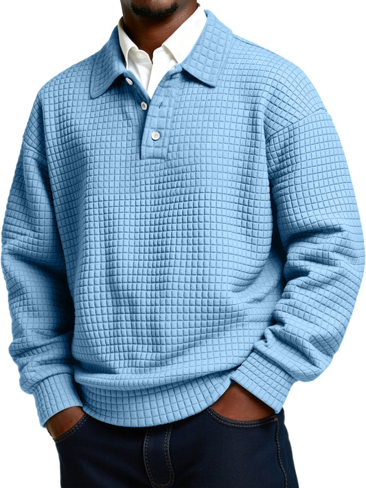 Men's Daily Small Plaid Lapel Button Casual Long-sleeved Polo Shirt